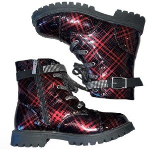 Jessica Simpson | Red & Black Plaid Lace-Up Combat Boots | Size 3Y